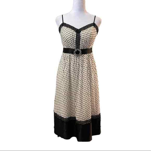 BCBGMAXAZRIA Silk Cream & Black Swiss Dot Lace Accent Mini Dress - Picture 1 of 12